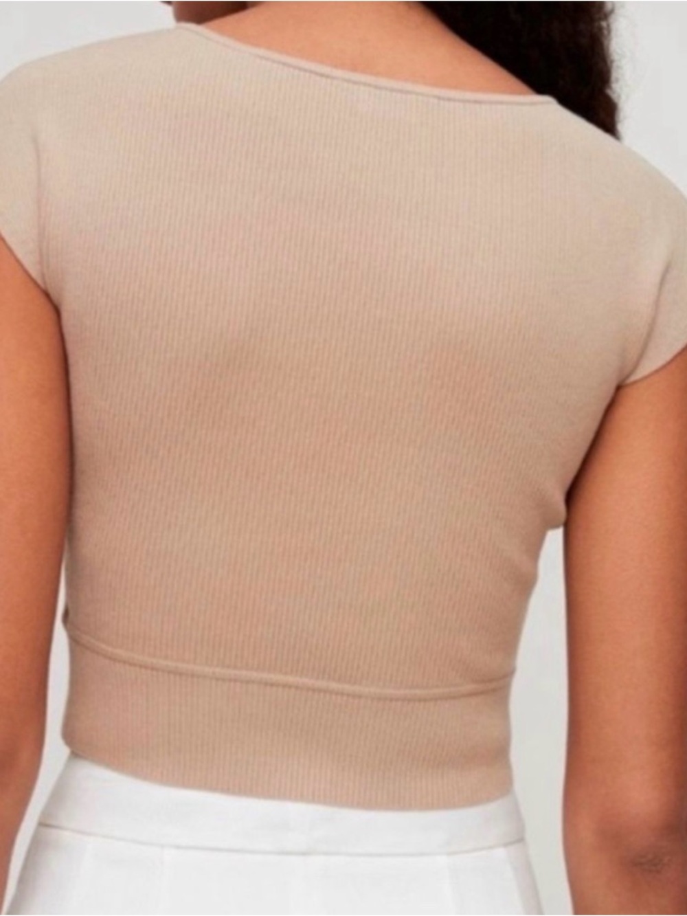 💜 Wilfred - Light Pink (Mauve) Ribbed Cutout Crop Top - Picture 3 of 7